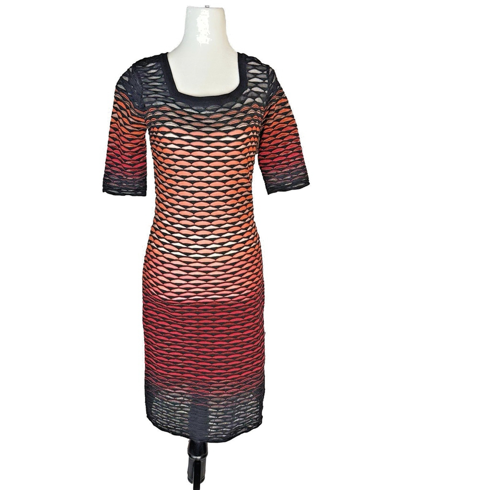 M Missoni Gradient Fan Stitched Scoop Neck Knee-Length Sheath Dress